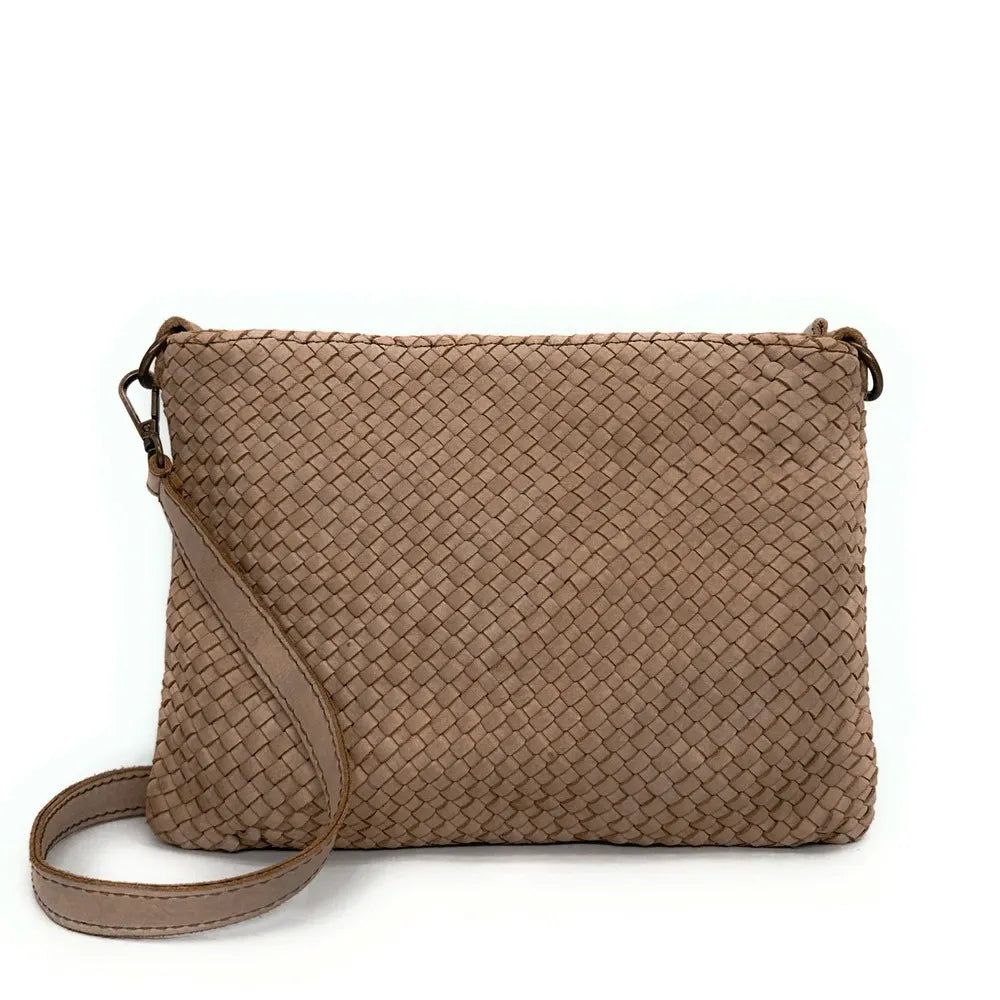 Sac pochette à bandoulière en cuir tressé MISS JOE Taupe foncé