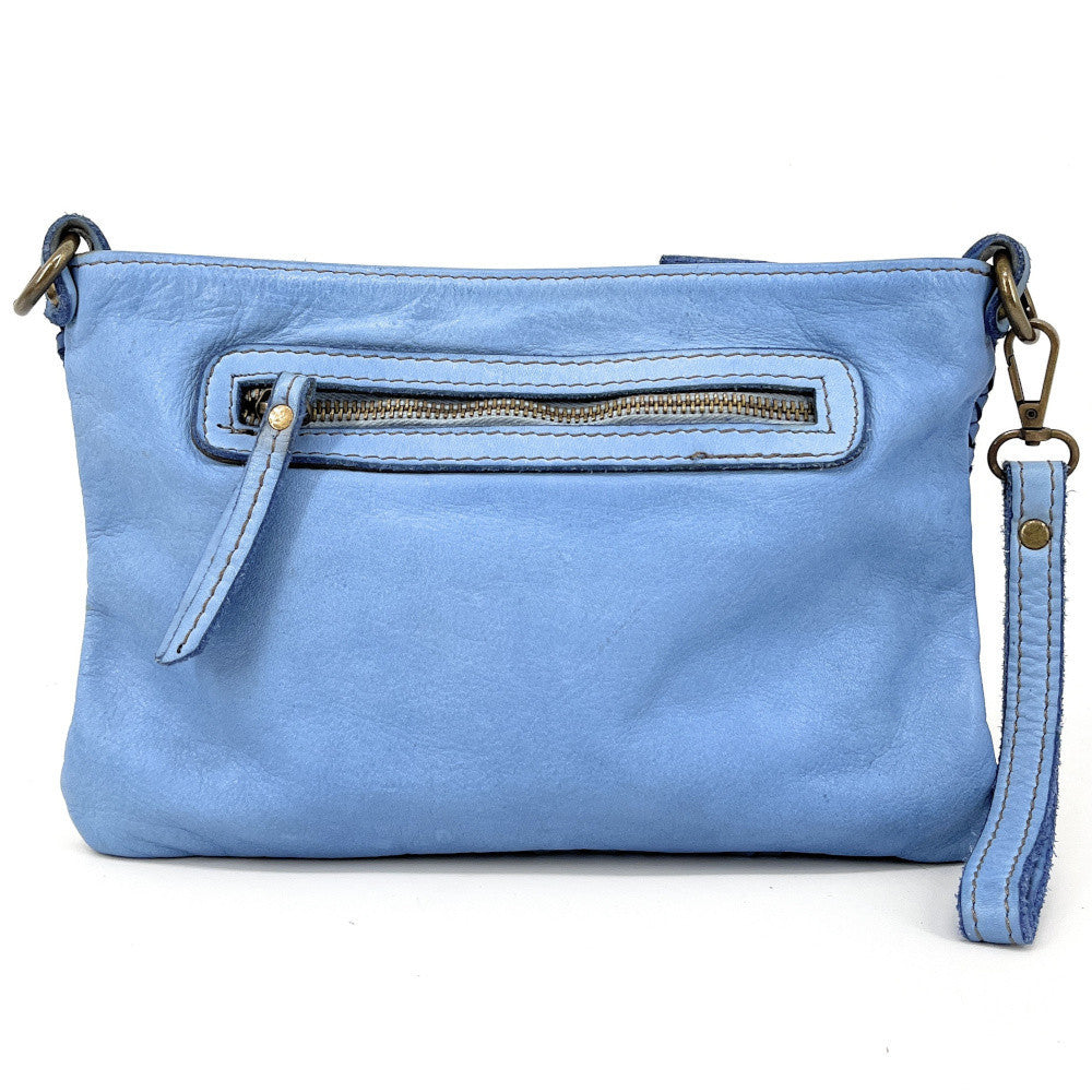 Sac pochette à bandoulière en cuir tressé MISS JOE Bleu céleste