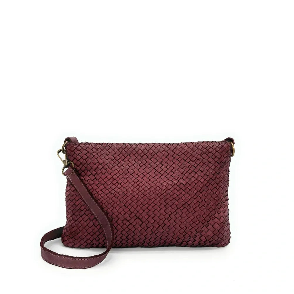 Sac pochette à bandoulière en cuir tressé MISS JOE Bordeaux