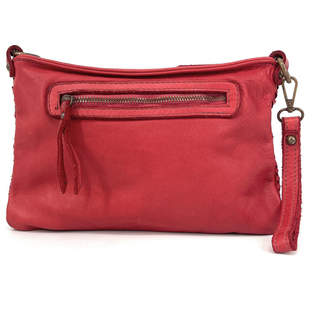 Sac pochette à bandoulière en cuir tressé MISS JOE Rouge garance