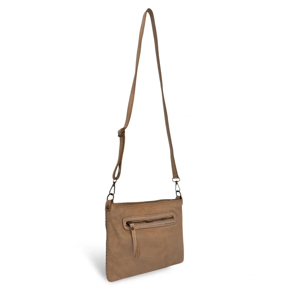 Sac pochette à bandoulière en cuir tressé MISS JOE Taupe foncé