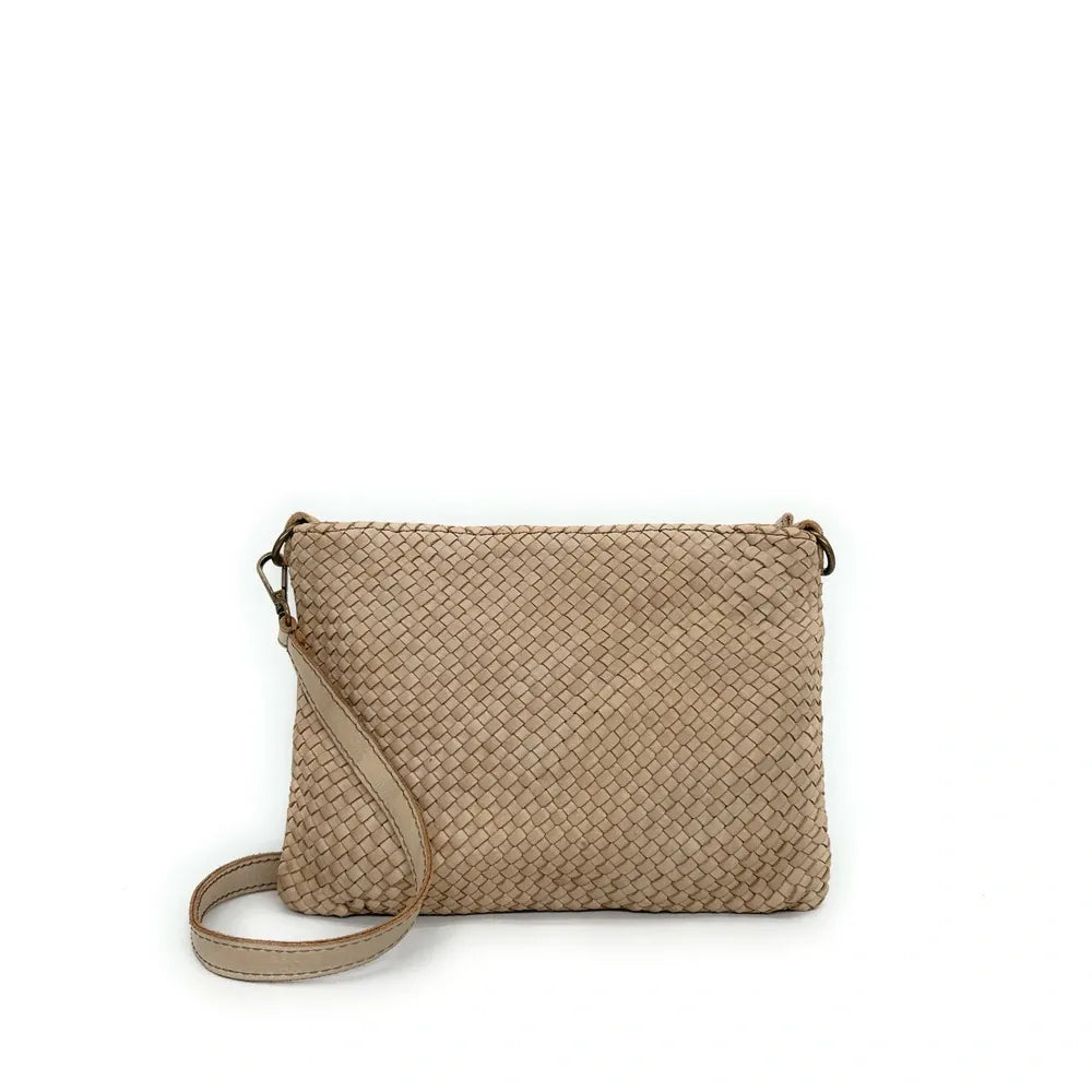 Sac pochette à bandoulière en cuir tressé MISS JOE Taupe