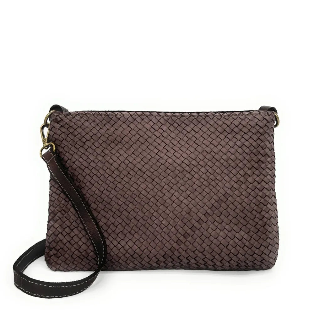 Sac pochette à bandoulière en cuir tressé MISS JOE Chocolat