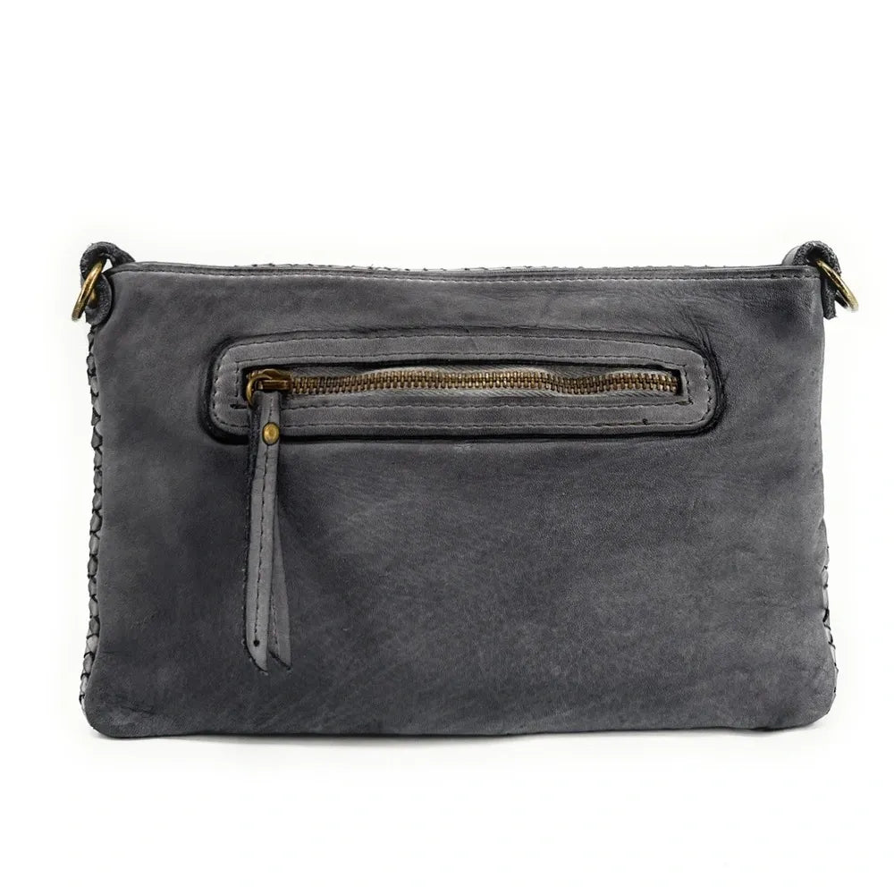 Sac pochette à bandoulière en cuir tressé MISS JOE Gris pigeon