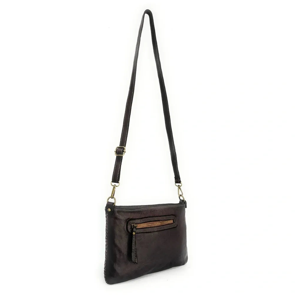 Sac pochette à bandoulière en cuir tressé MISS JOE Chocolat