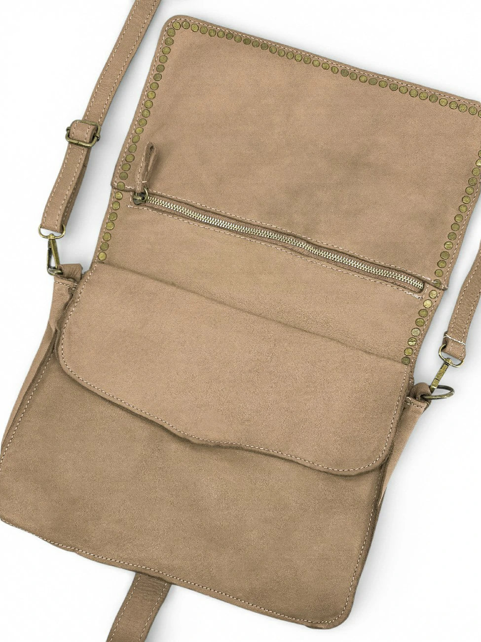 Bolso bandolera en piel vintage MISS K Topo claro