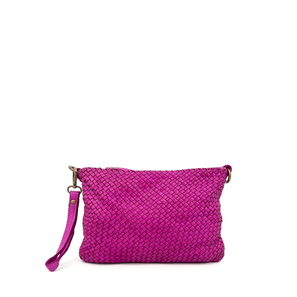 Sac pochette à bandoulière en cuir tressé MISS JOE Rose fuchsia