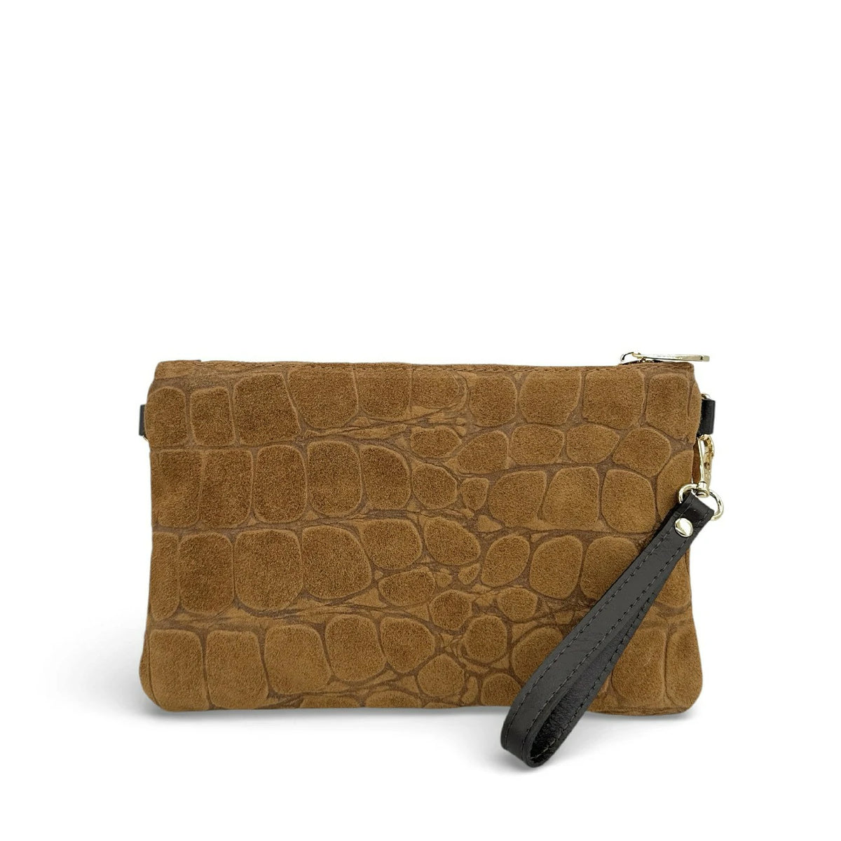 Sac pochette en daim embossé crocodile ZELINE Marron camel foncé