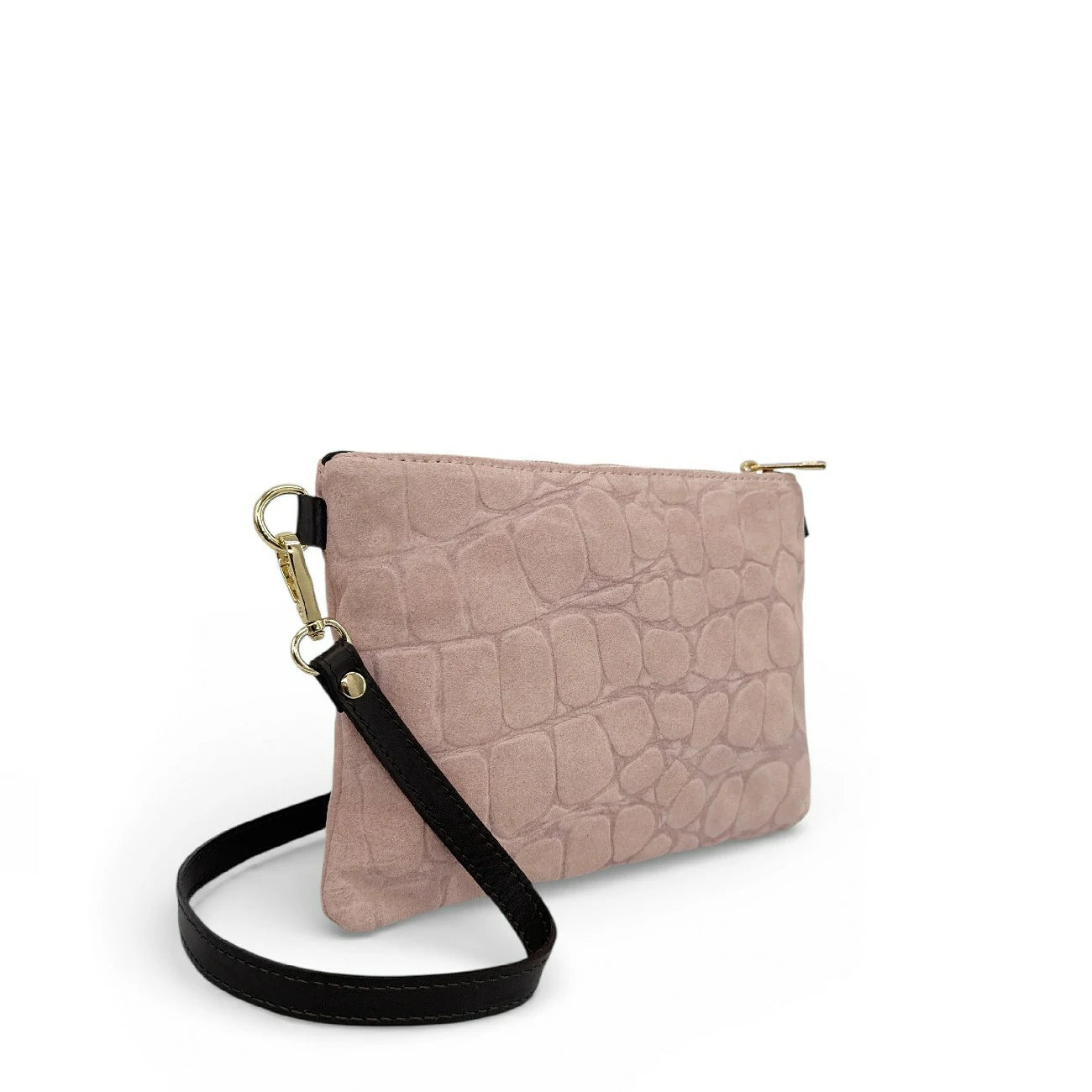 Sac pochette en daim embossé crocodile ZELINE Rose nude
