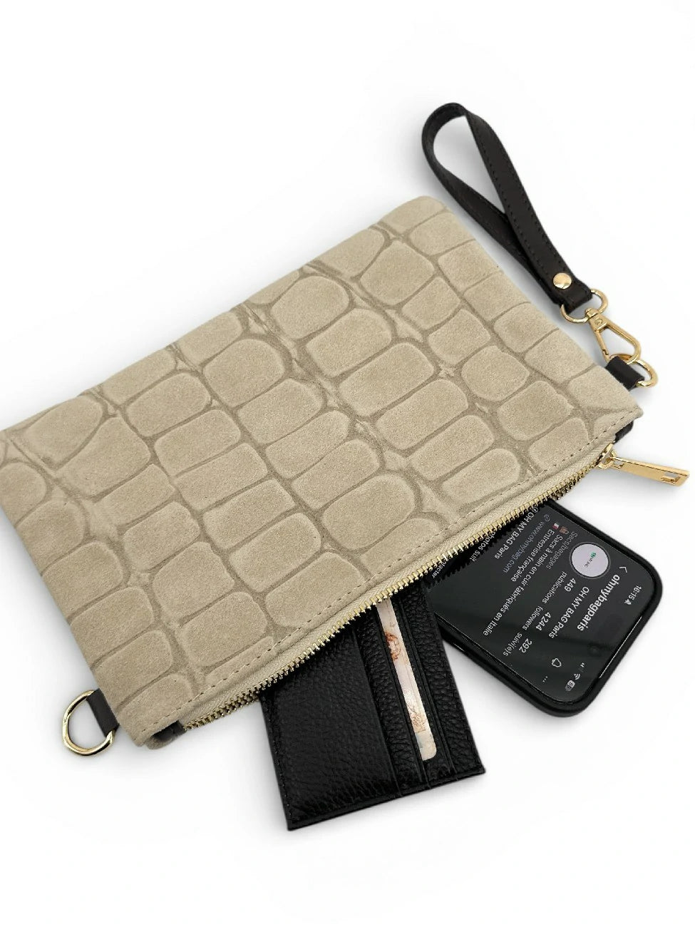 Clutch de ante con relieve efecto cocodrilo ZELINE Topo claro