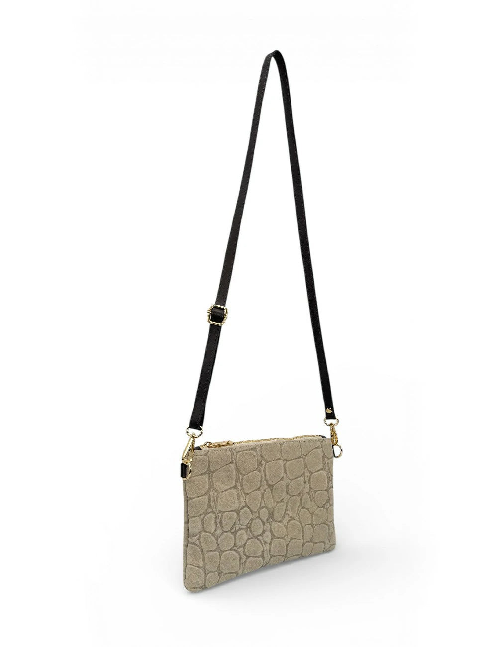 Clutch de ante con relieve efecto cocodrilo ZELINE Topo claro