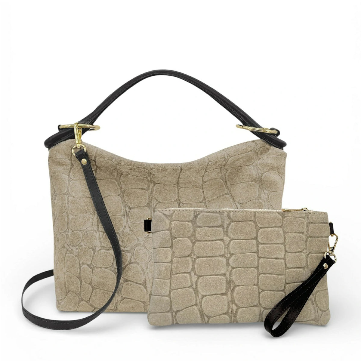 Clutch de ante con relieve efecto cocodrilo ZELINE Topo claro