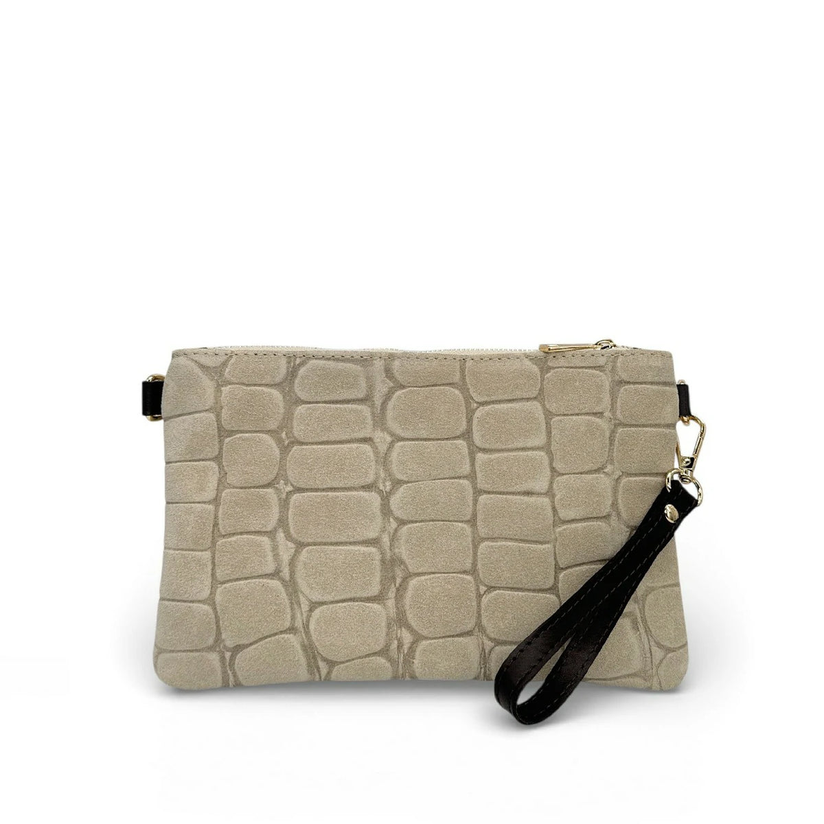 Clutch de ante con relieve efecto cocodrilo ZELINE Topo claro