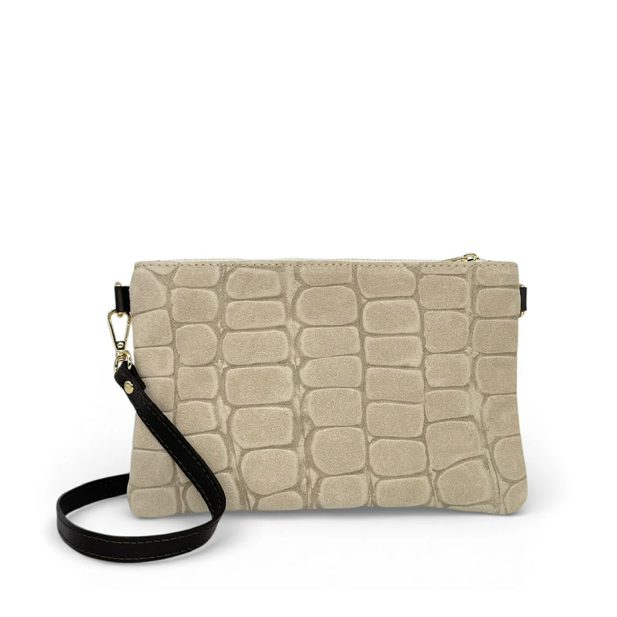 Clutch de ante con relieve efecto cocodrilo ZELINE Topo claro