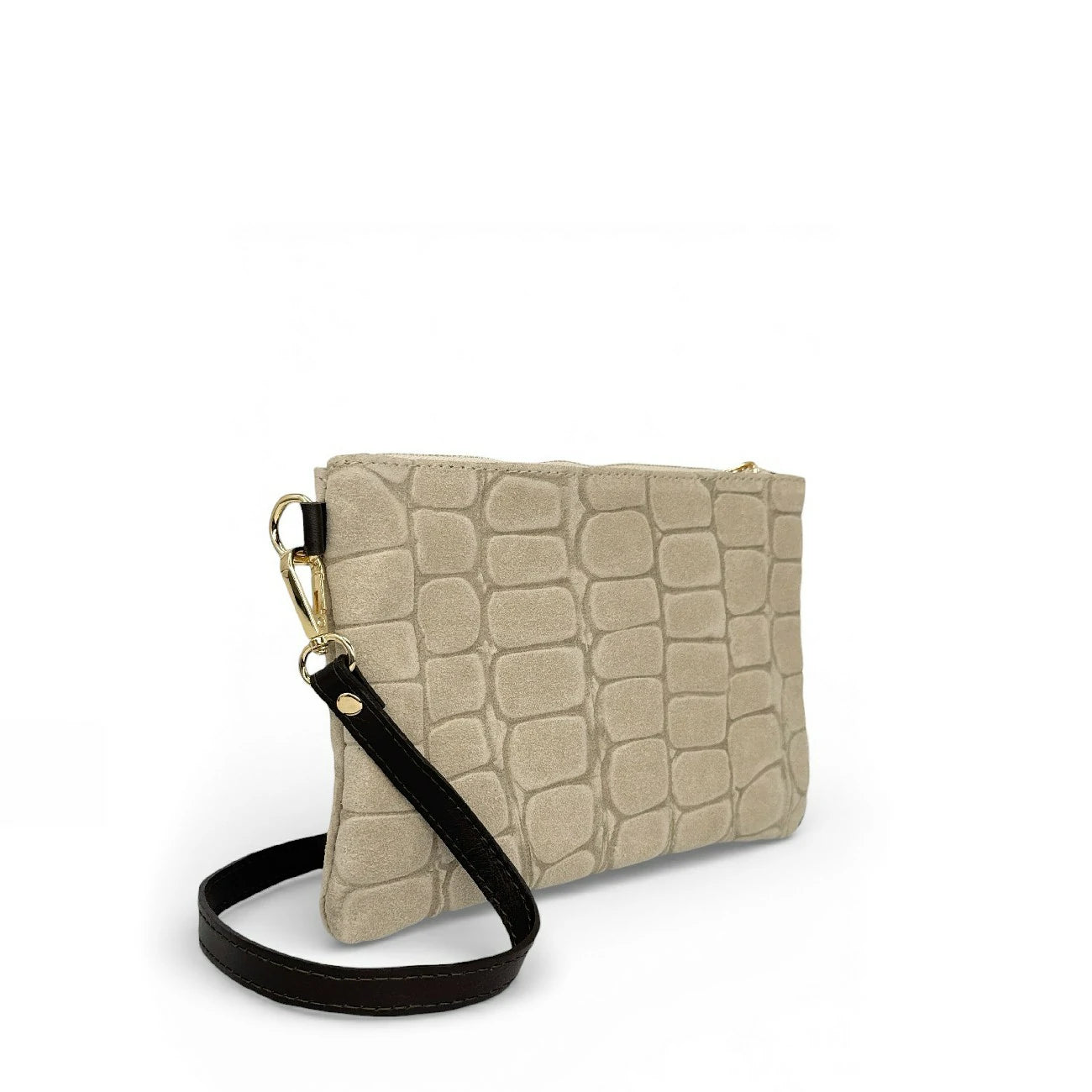 Sac pochette en daim embossé crocodile ZELINE Taupe clair