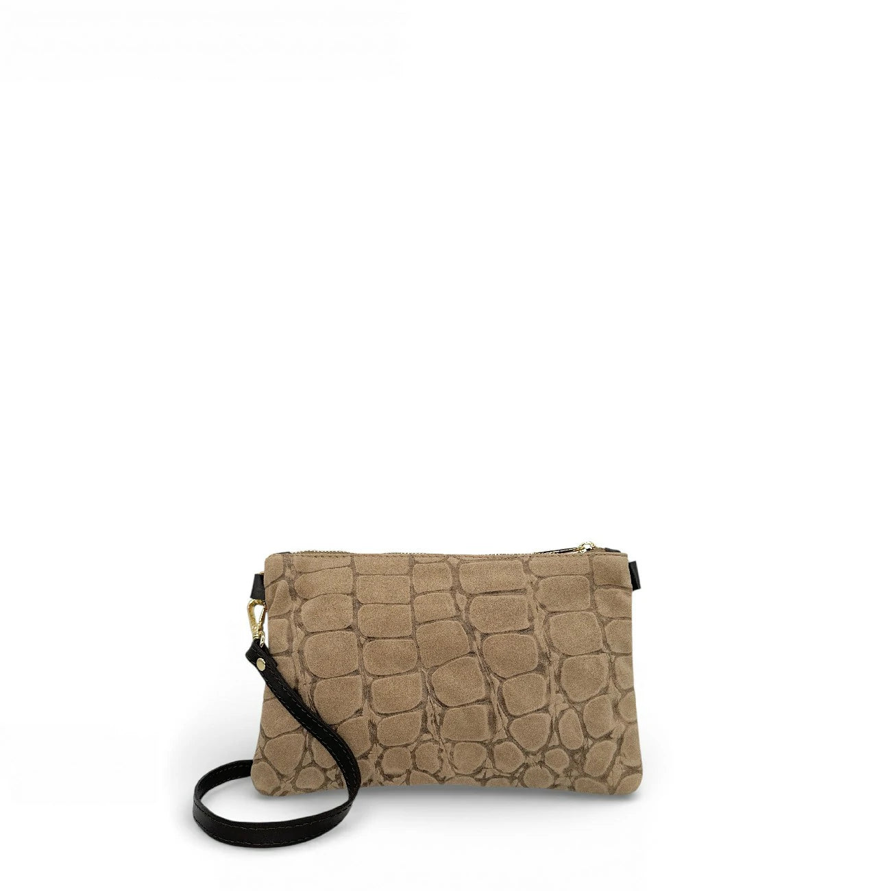 Sac pochette en daim embossé crocodile ZELINE Taupe