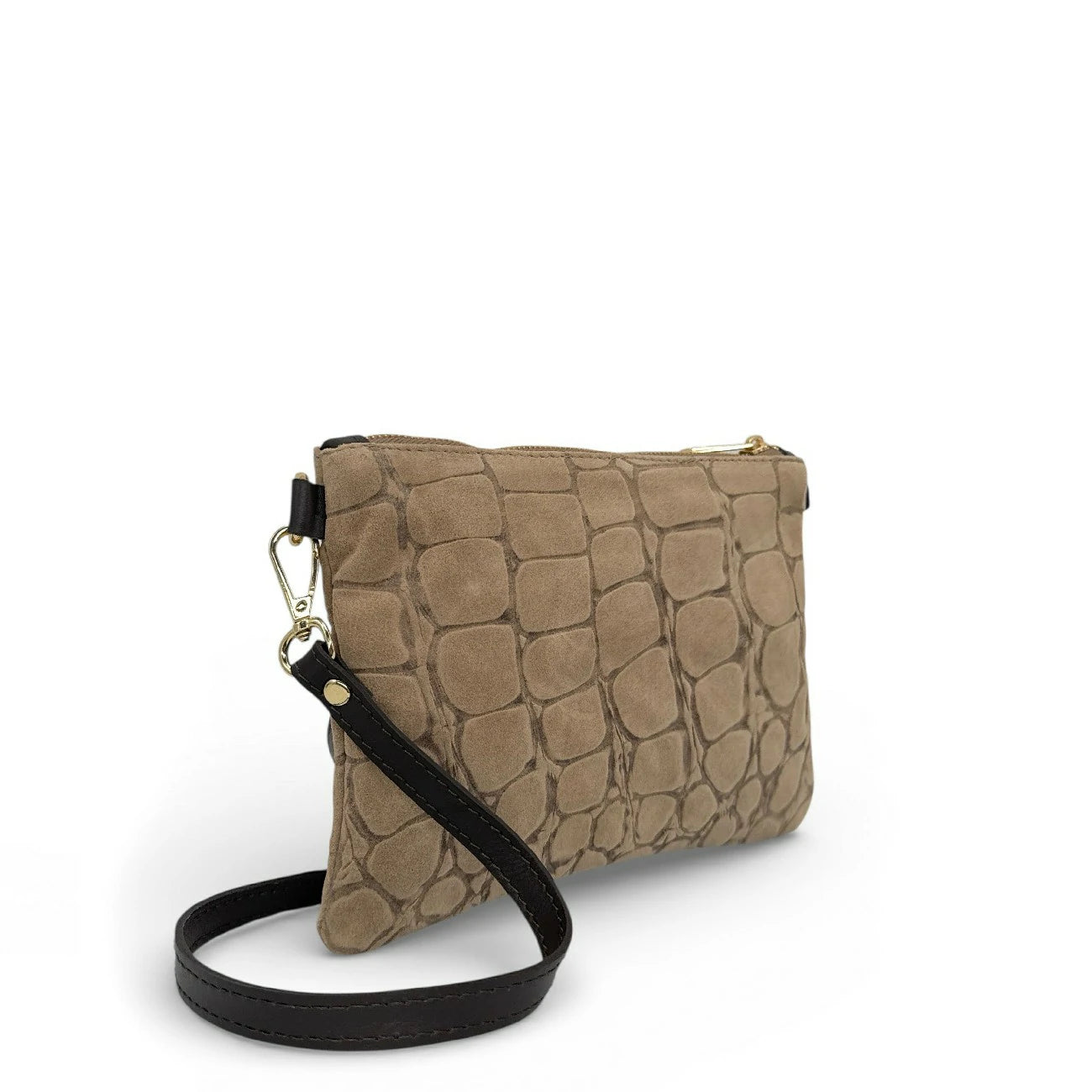 Sac pochette en daim embossé crocodile ZELINE Taupe