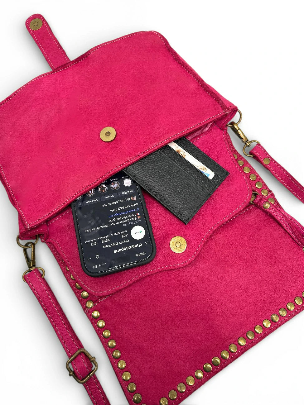 Bolso bandolera de piel vintage MISS SHAN rosa fucsia
