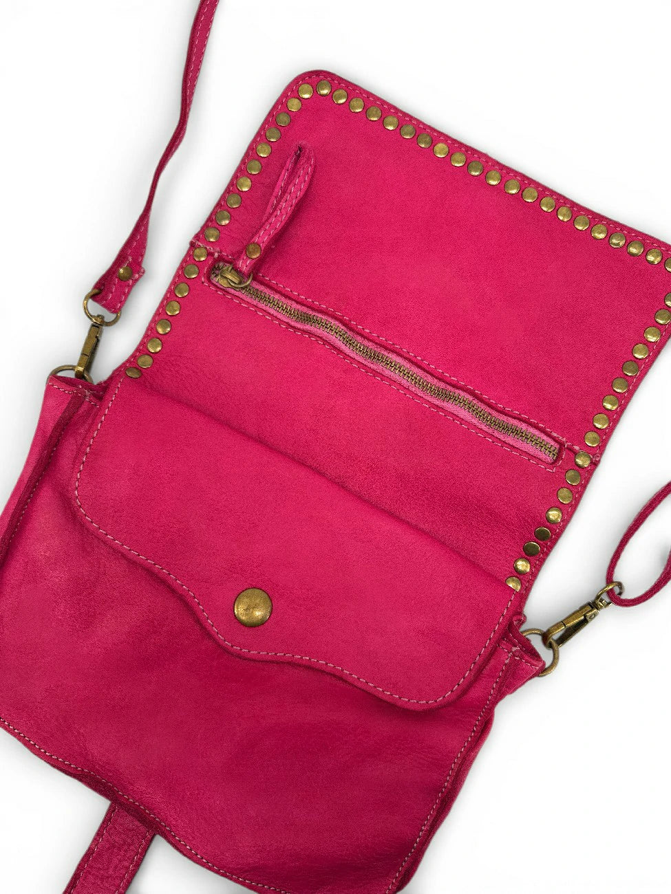Bolso bandolera de piel vintage MISS SHAN rosa fucsia