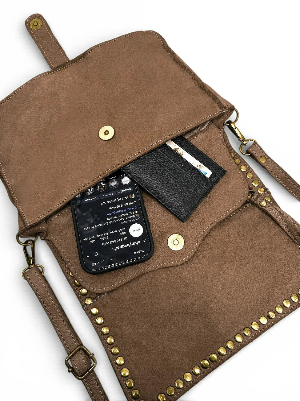 Kuriertasche mit Schulterriemen aus Vintage-Leder MISS SHAN Dunkeltaupe