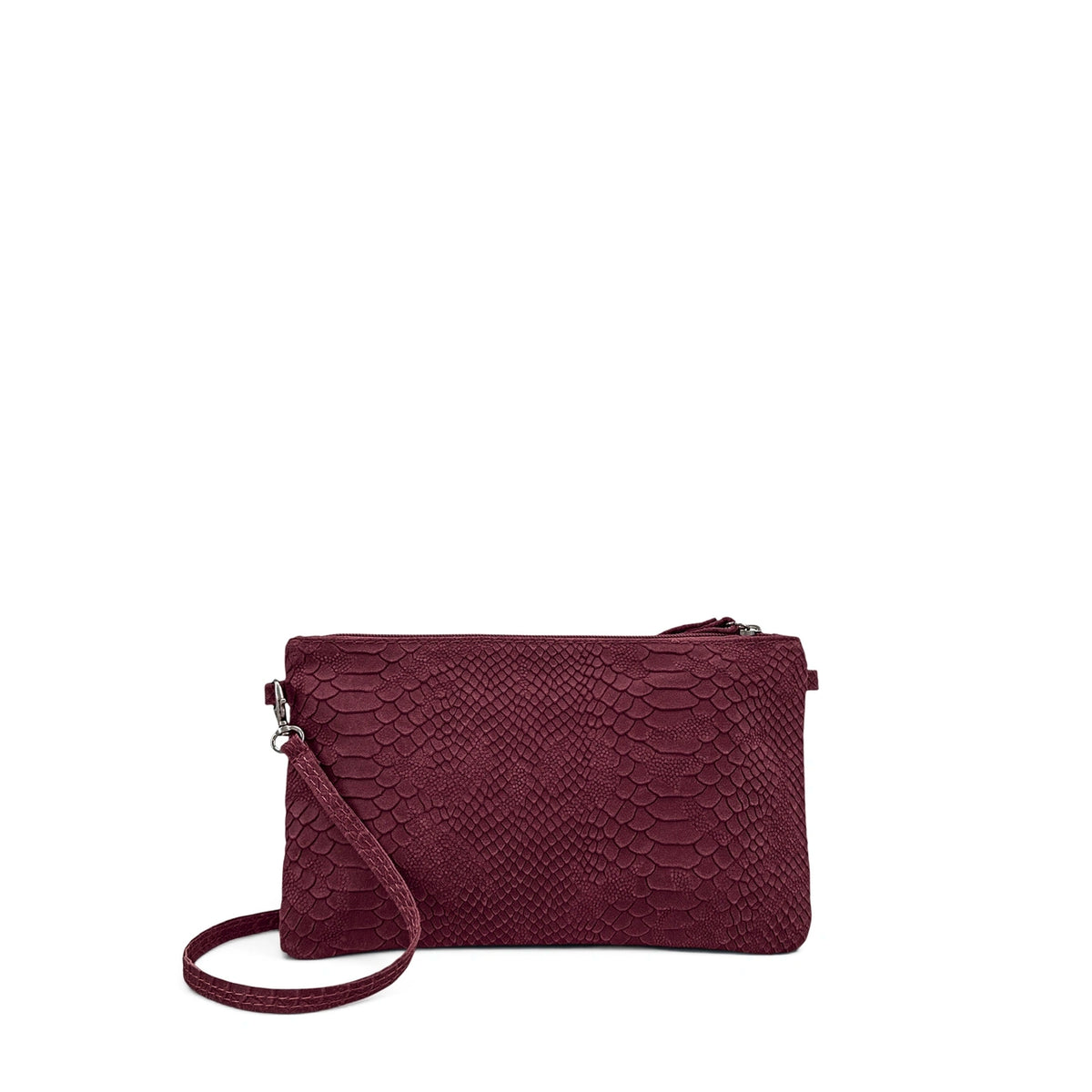 Sac pochette en cuir effet serpent DUNDEE Bordeaux