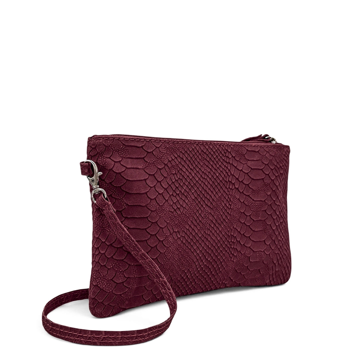 Sac pochette en cuir effet serpent DUNDEE Bordeaux