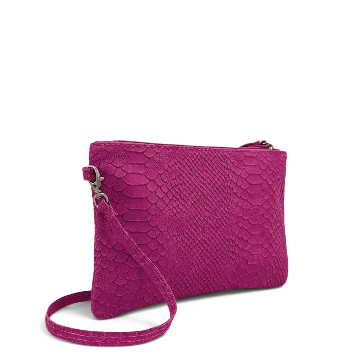 Clutch van leer met slangenprint DUNDEE Fuchsia