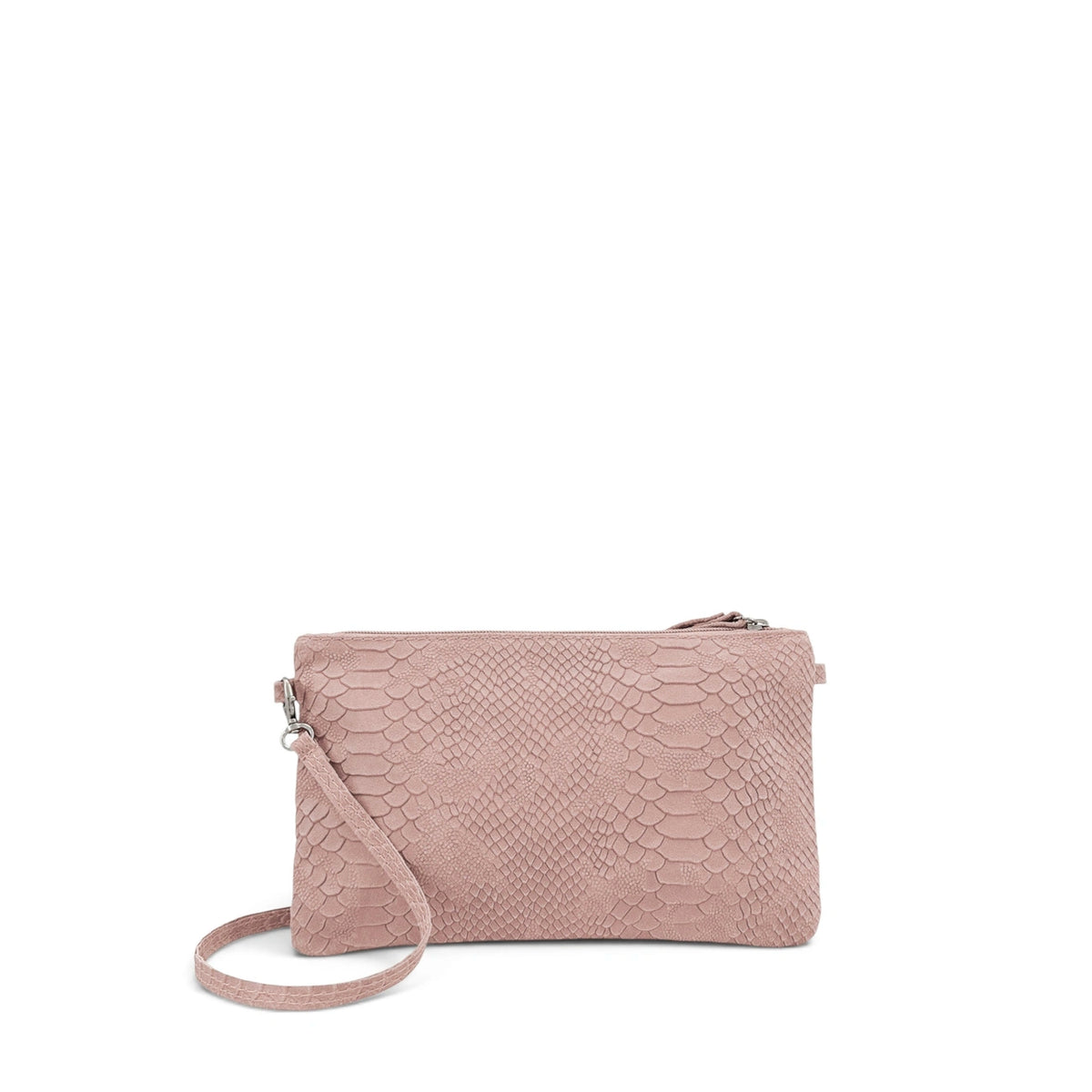 Clutch van leer met slangenprint DUNDEE Nude roze