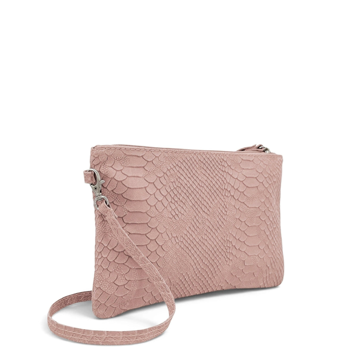 Clutch van leer met slangenprint DUNDEE Nude roze