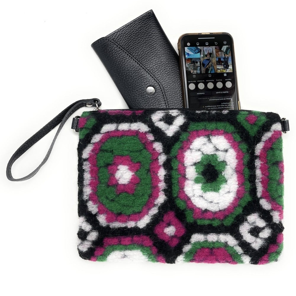 Sac pochette en laine feutrée et cuir TWIGGY Vert intense