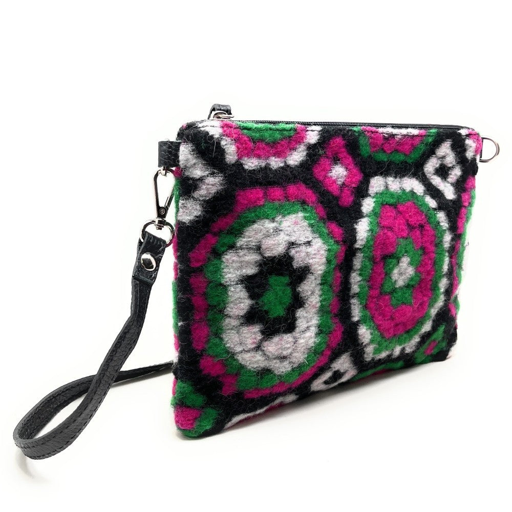 Sac pochette en laine feutrée et cuir TWIGGY Vert intense