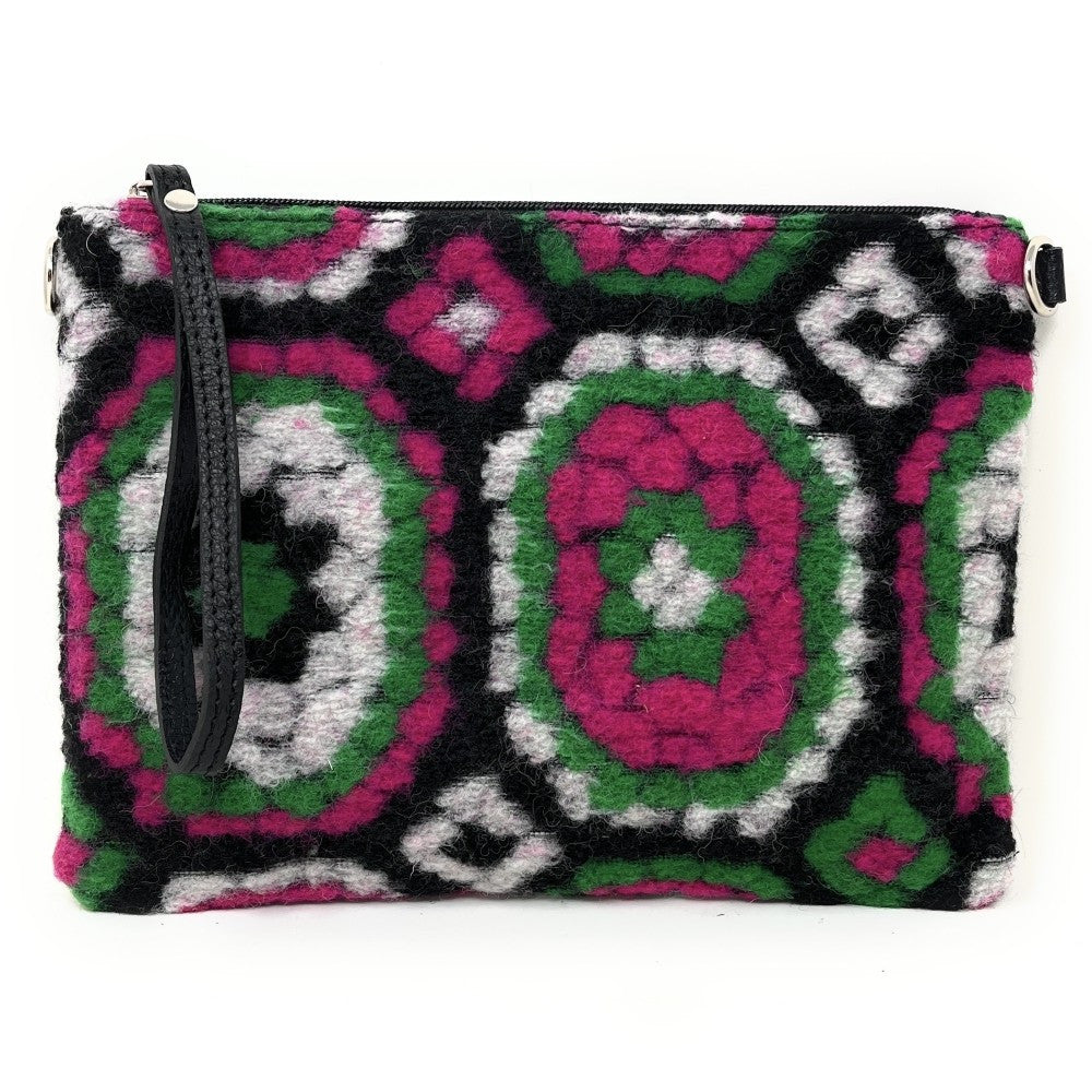 Sac pochette en laine feutrée et cuir TWIGGY Vert intense