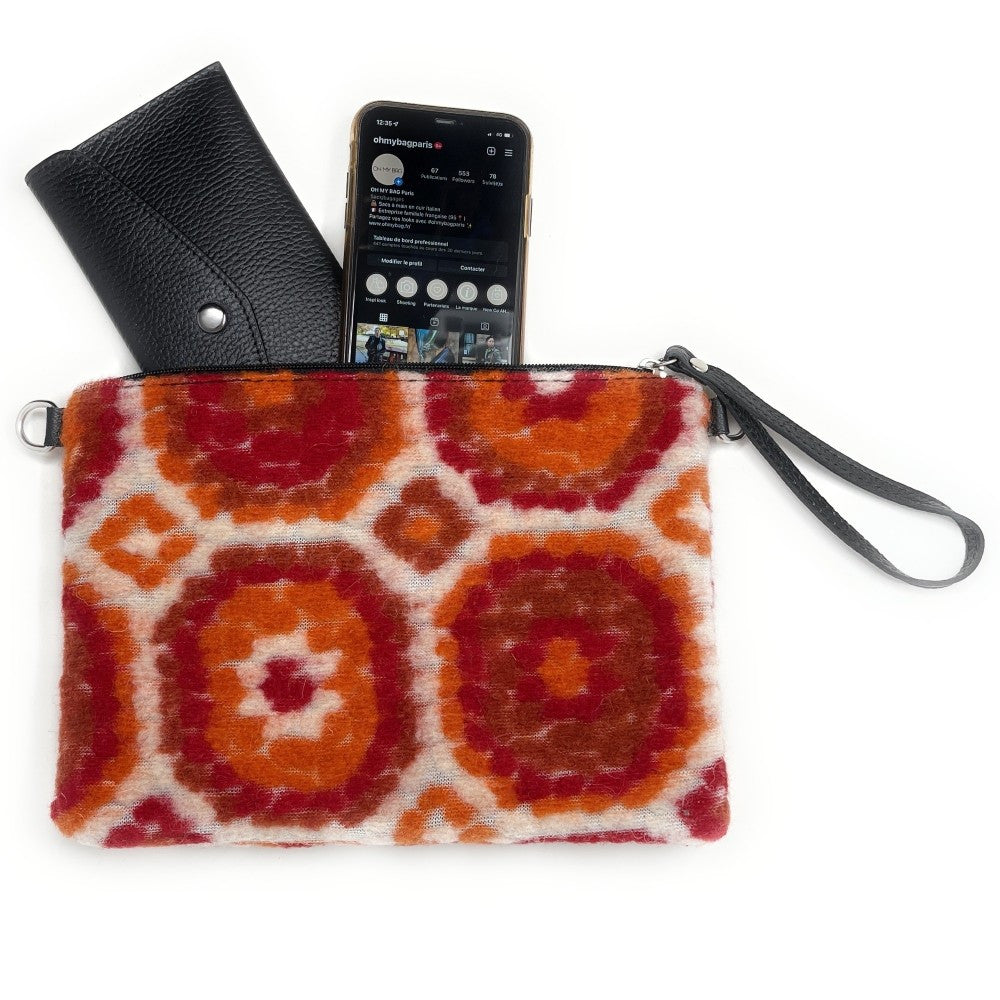 Sac pochette en laine feutrée et cuir TWIGGY Orange