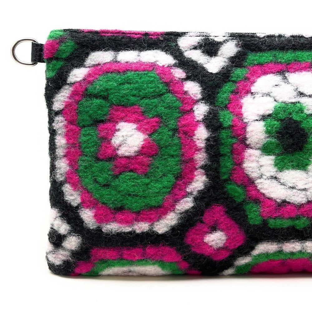 Sac pochette en laine feutrée et cuir TWIGGY Vert intense