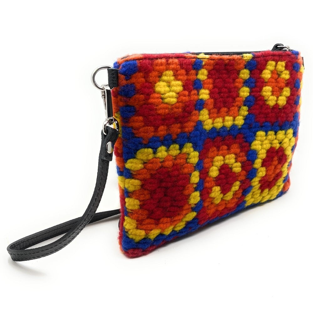 Sac pochette en laine feutrée et cuir TWIGGY Jaune tournesol