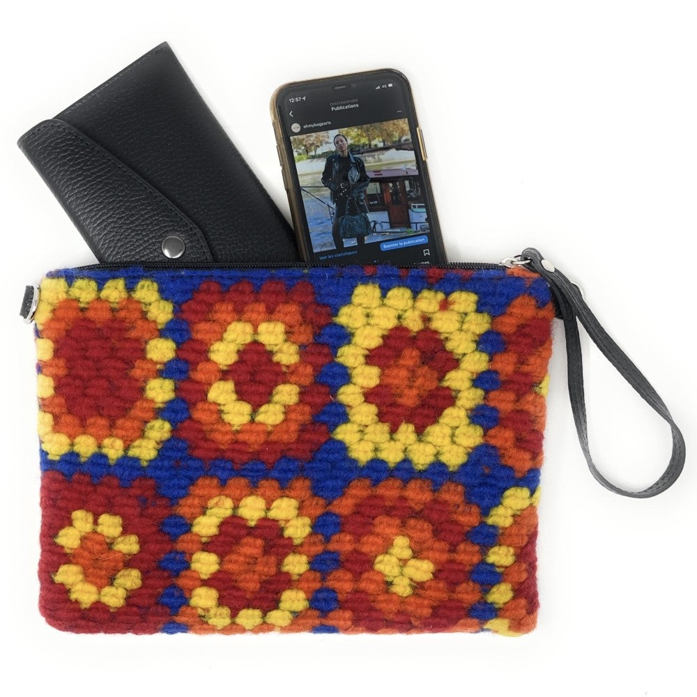 Sac pochette en laine feutrée et cuir TWIGGY Jaune tournesol