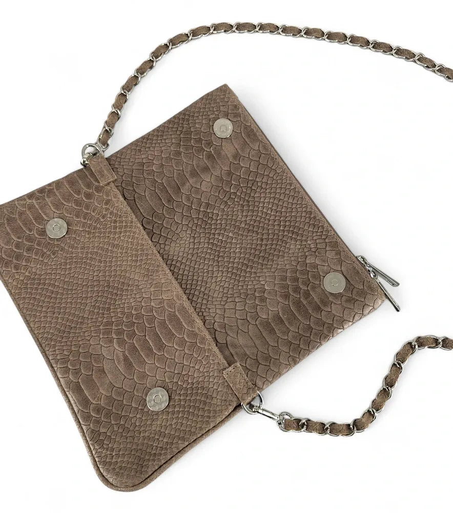 Sac pochette en cuir embossé ROXANE PYTHON Taupe