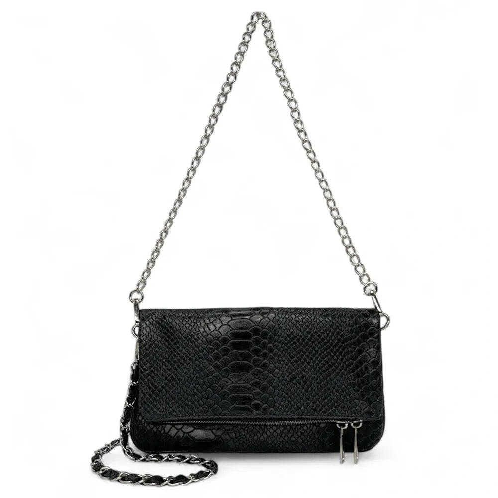 Sac pochette en cuir embossé ROXANE PYTHON Noir