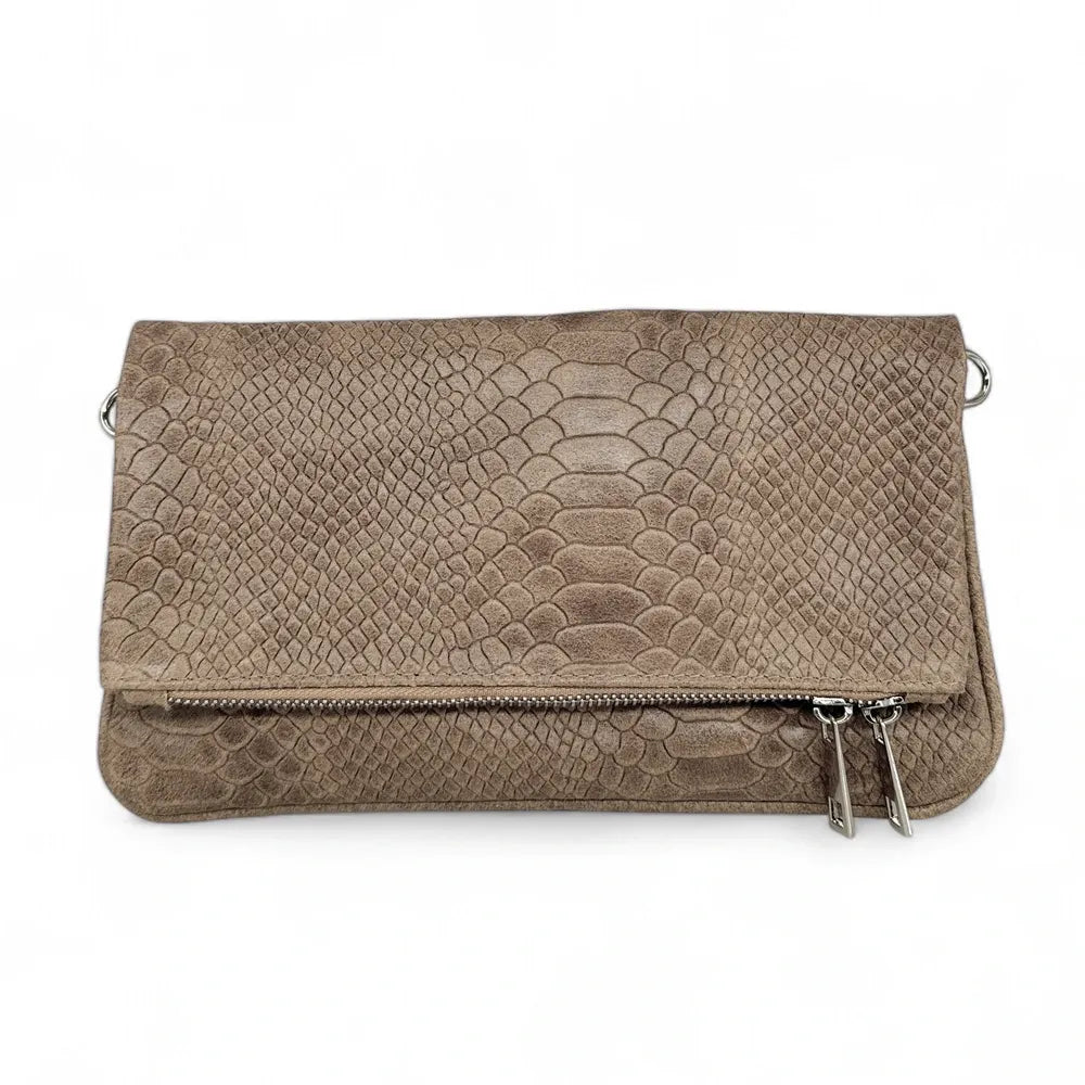 Sac pochette en cuir embossé ROXANE PYTHON Taupe
