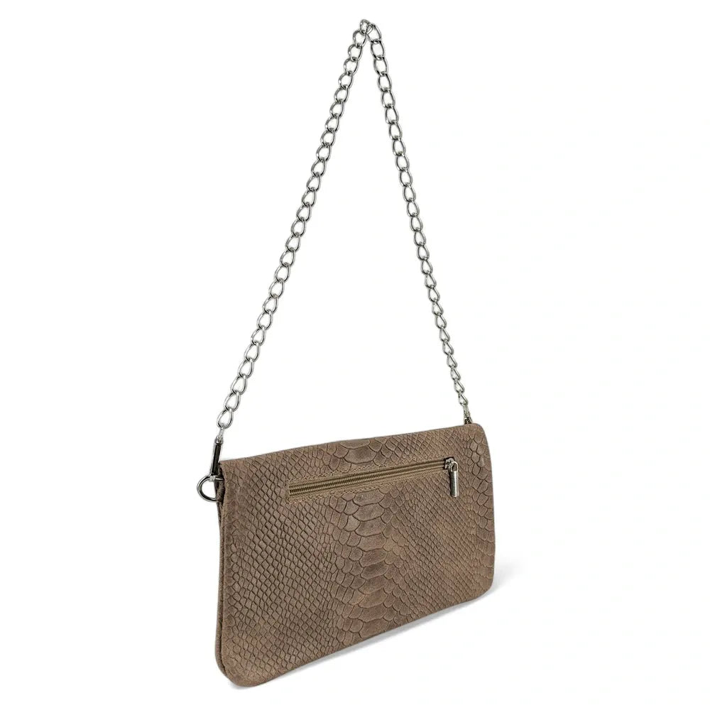 Sac pochette en cuir embossé ROXANE PYTHON Taupe