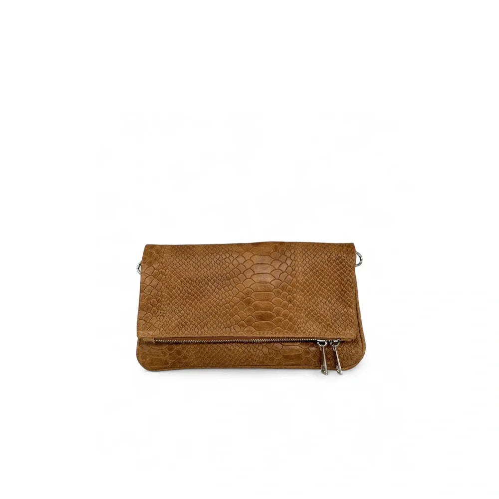 Sac pochette en cuir embossé ROXANE PYTHON Camel
