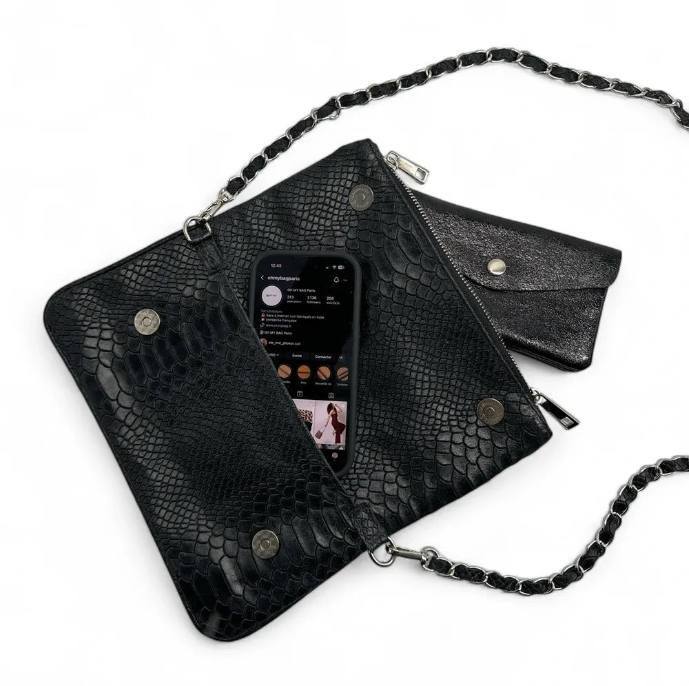 Sac pochette en cuir embossé ROXANE PYTHON Noir
