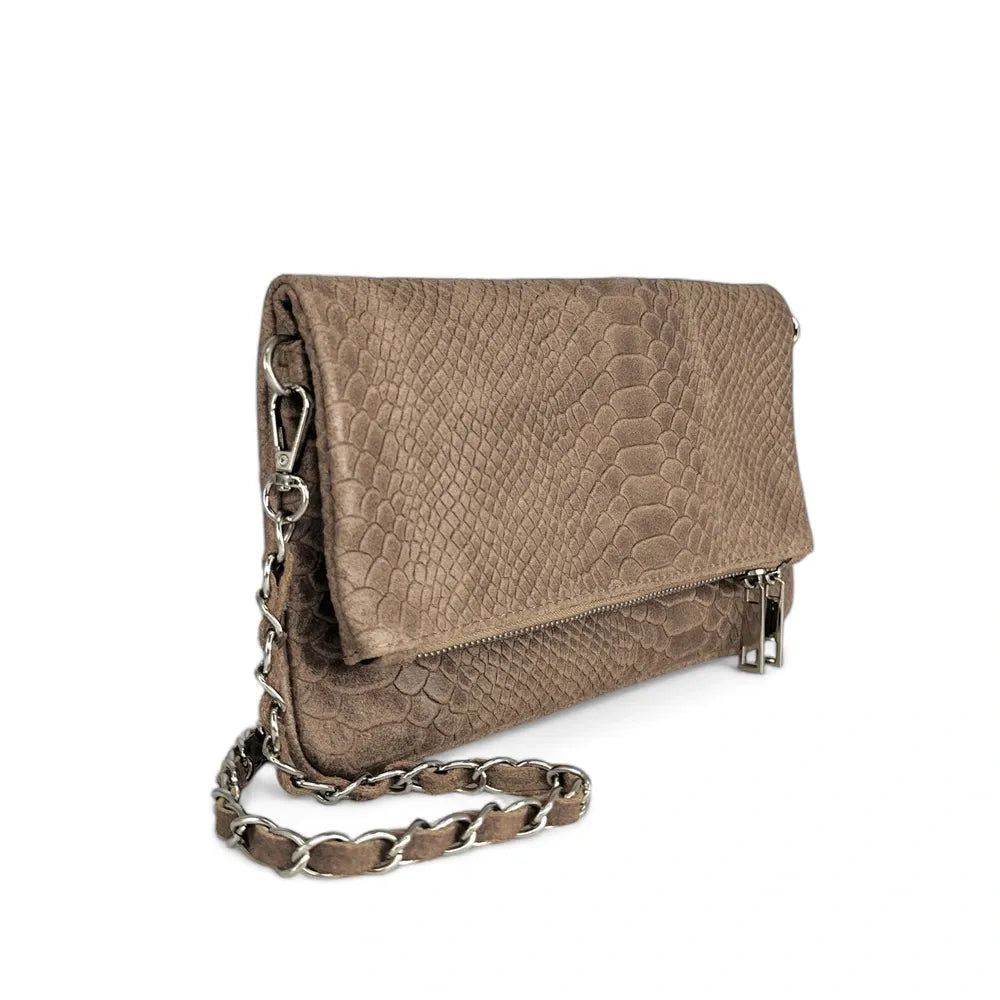 Sac pochette en cuir embossé ROXANE PYTHON Taupe