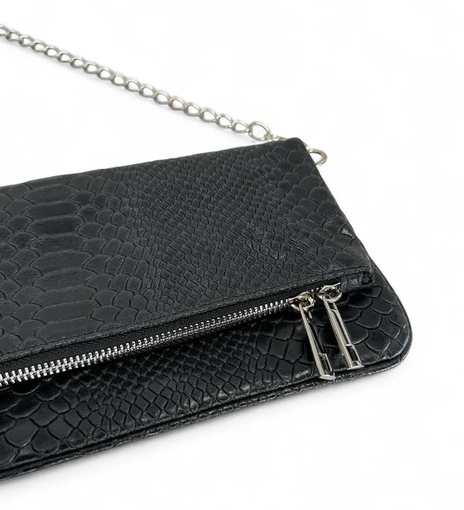 Sac pochette en cuir embossé ROXANE PYTHON Noir