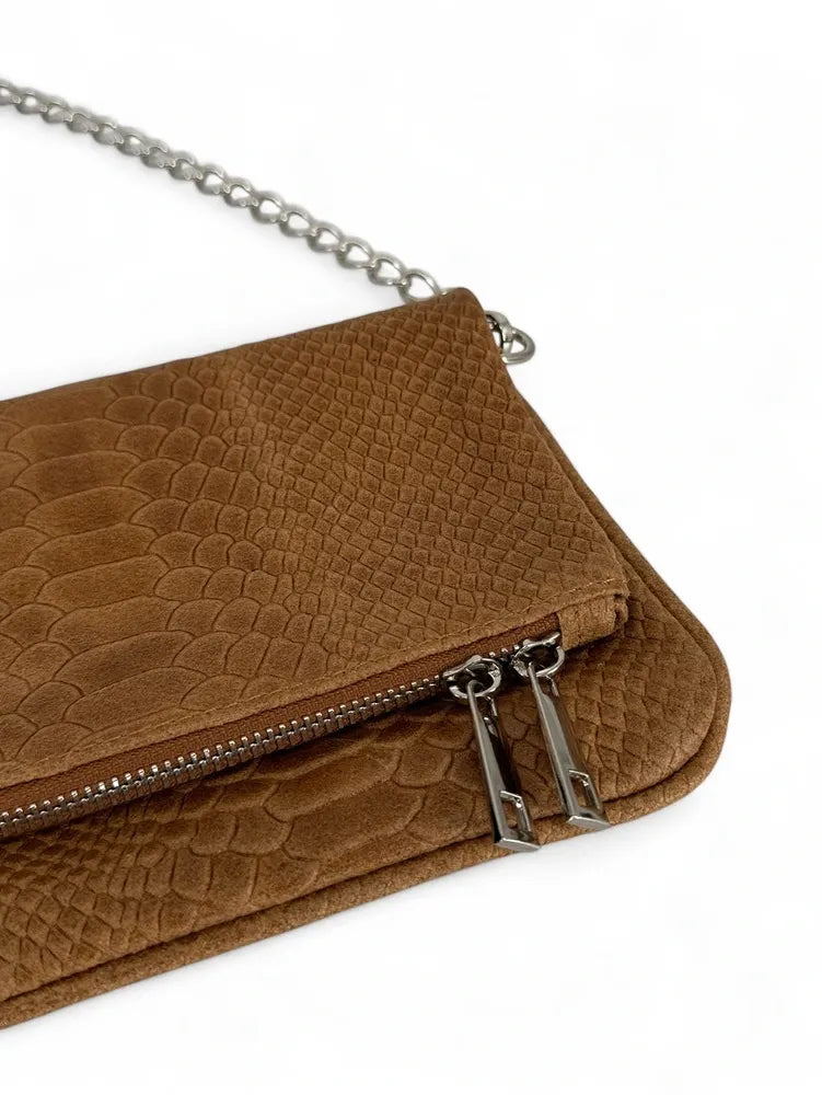 Sac pochette en cuir embossé ROXANE PYTHON Camel