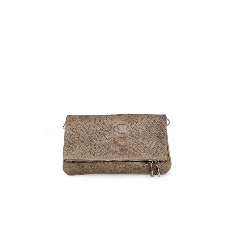 Sac pochette en cuir embossé ROXANE PYTHON Taupe