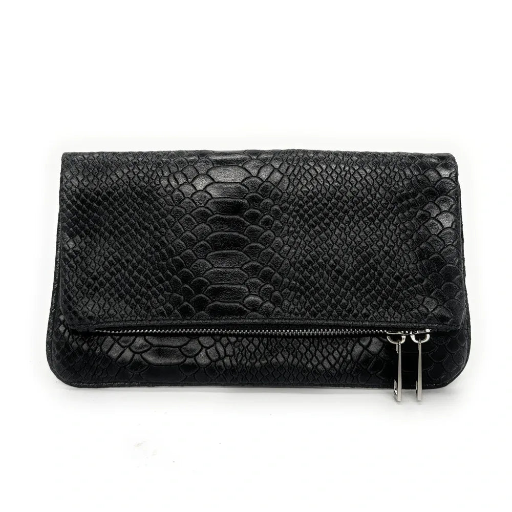 Sac pochette en cuir embossé ROXANE PYTHON Noir