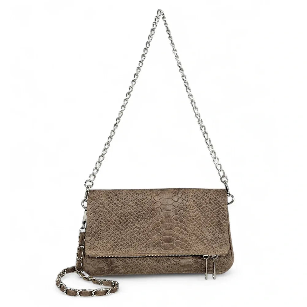 Sac pochette en cuir embossé ROXANE PYTHON Taupe