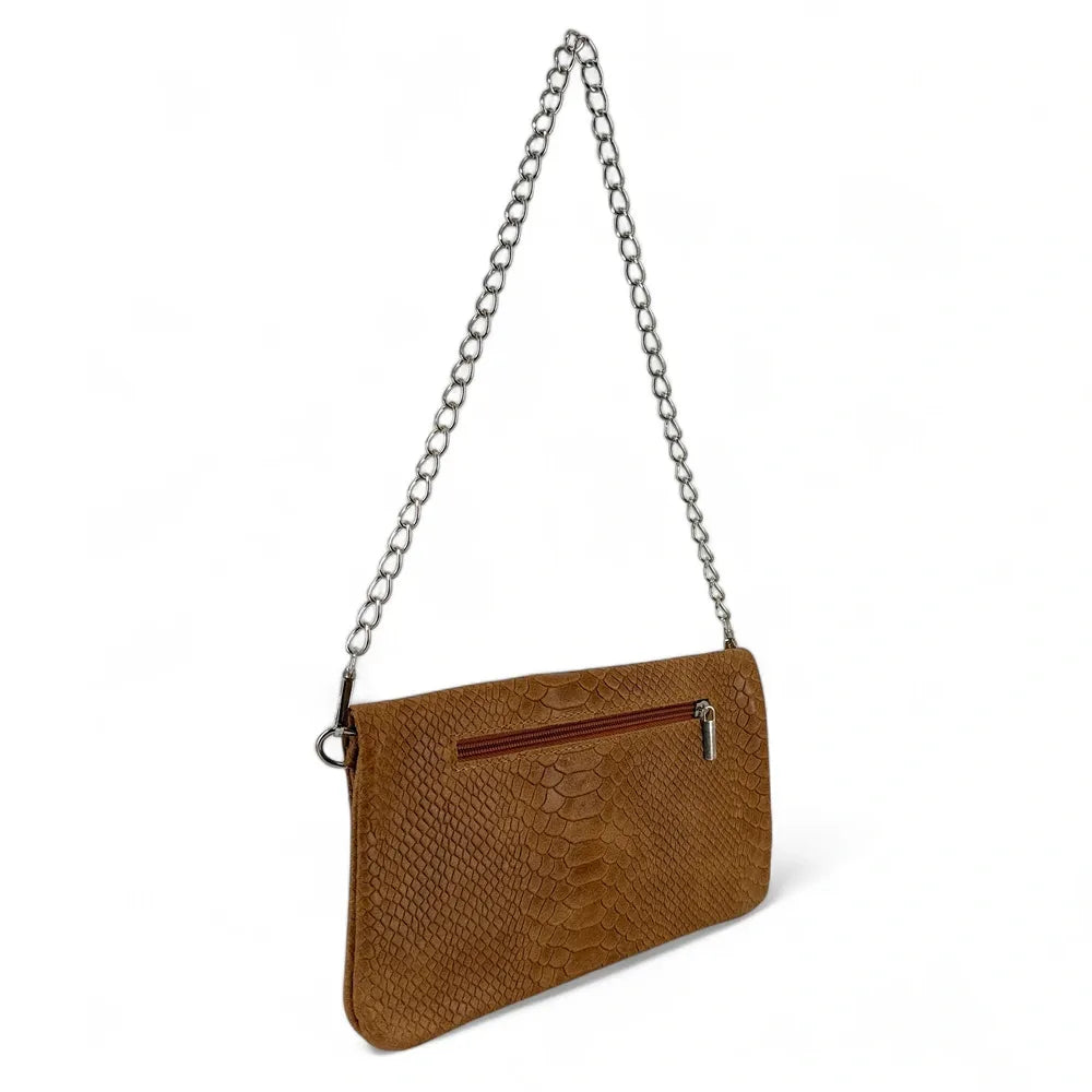 Sac pochette en cuir embossé ROXANE PYTHON Camel