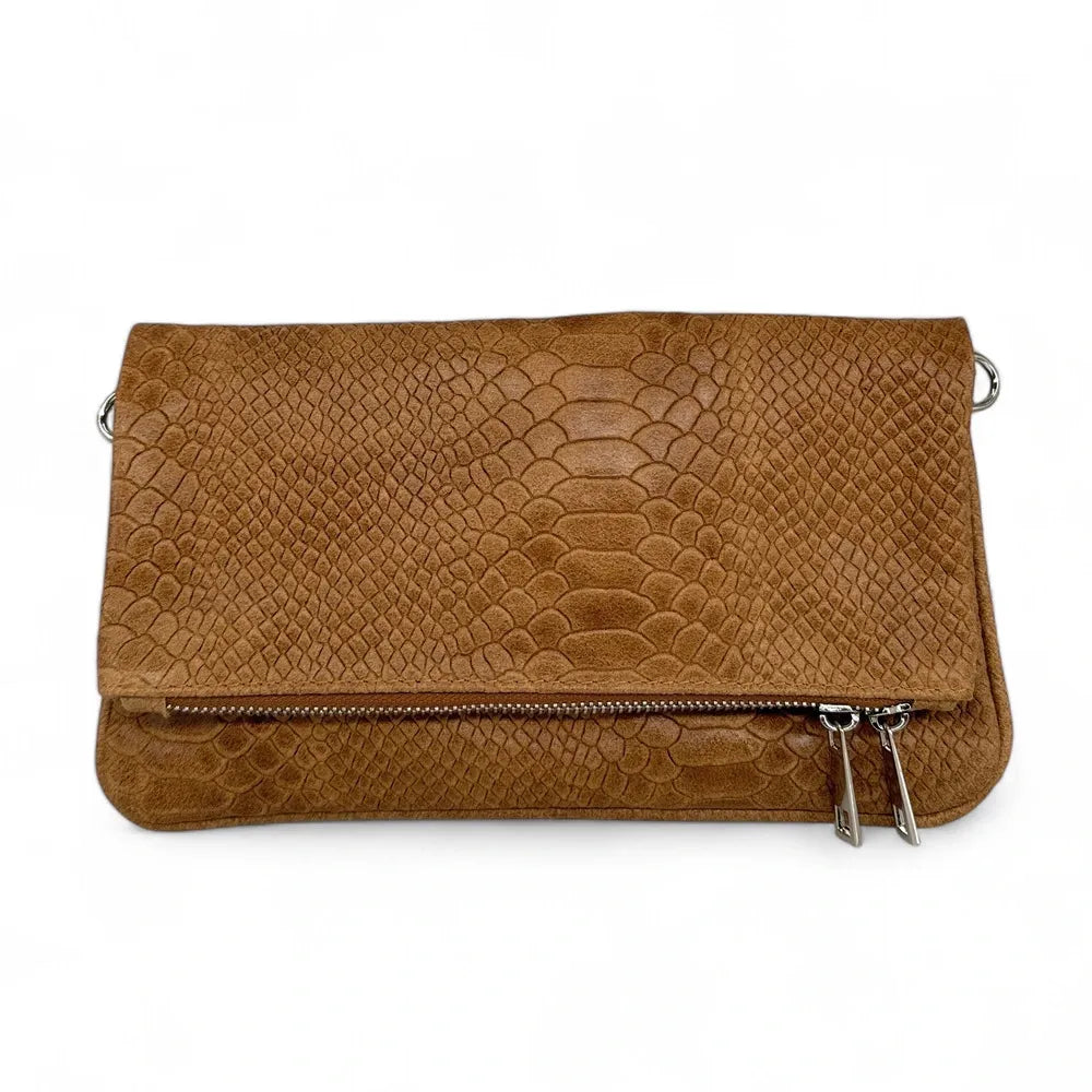 Sac pochette en cuir embossé ROXANE PYTHON Camel